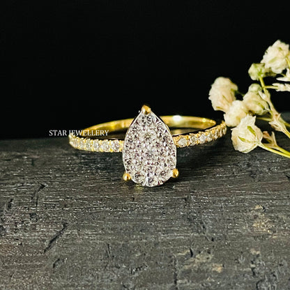 Pear Shape Diamond Cluster Wedding Proposal Ring