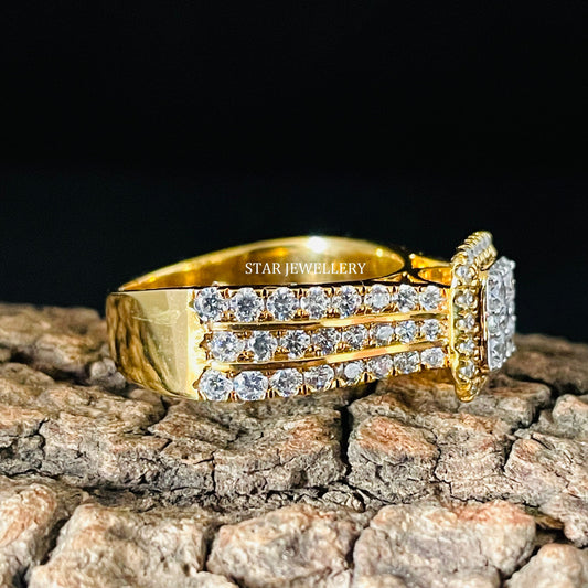 Square Diamond Cluster Halo Engagement Ring with 14K Solid Gold