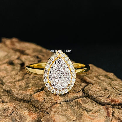 Solid Gold Natural Diamond Pear Shape Diamond Cluster Halo Ring