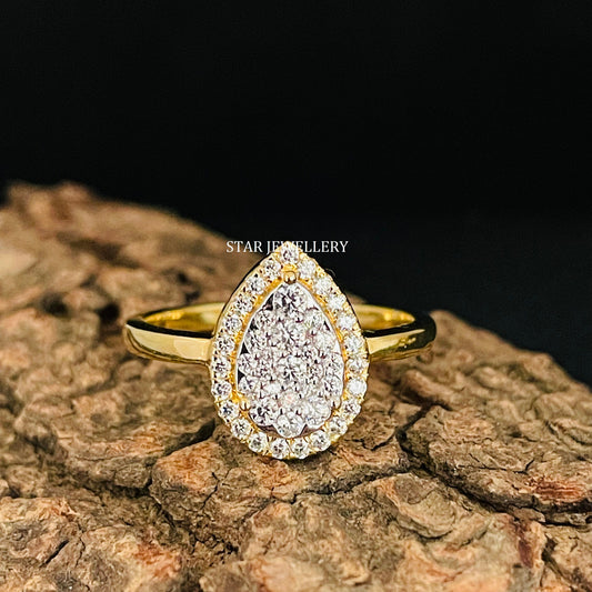 Solid Gold Natural Diamond Pear Shape Diamond Cluster Halo Ring