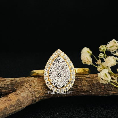 Solid Gold Natural Diamond Pear Shape Diamond Cluster Halo Ring