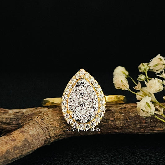 Solid Gold Natural Diamond Pear Shape Diamond Cluster Halo Ring