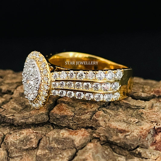 Oval Shape Diamond Cluster Halo Engagement Ring with 14K Solid Gold