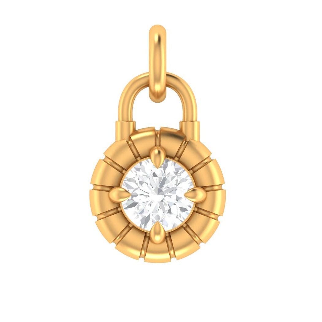 CVD Lab Diamond Solitaire Gold Lock Pendant