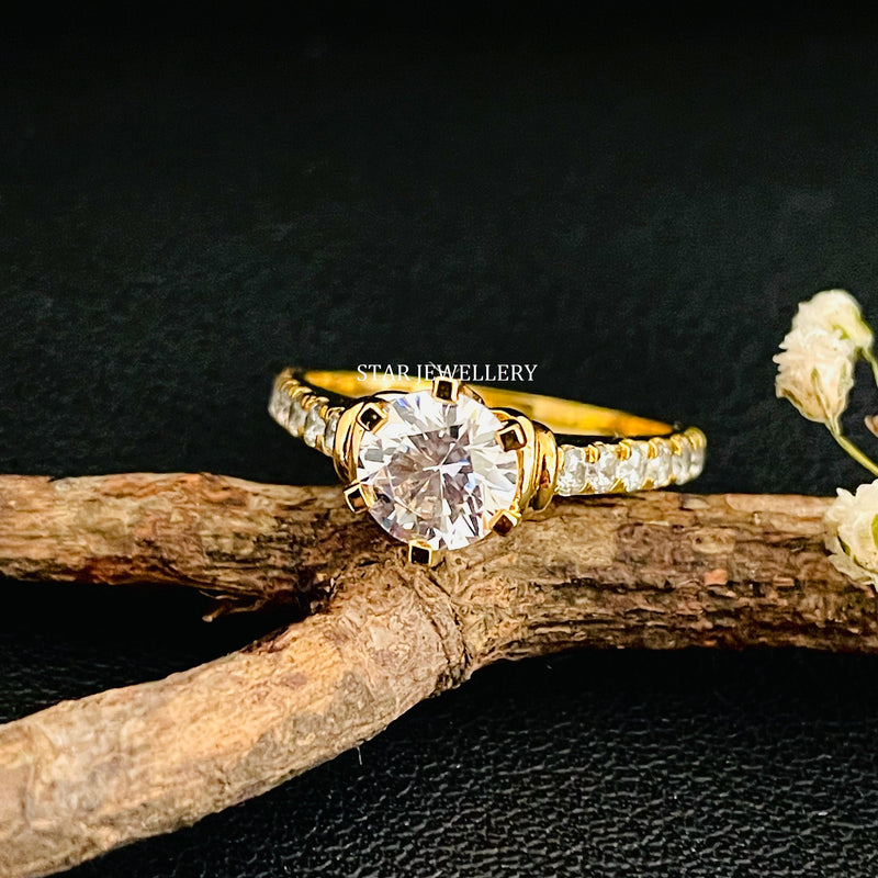 1 Ct CVD diamond solitaire engagement cathedral shank ring by STAR JEWELLERY