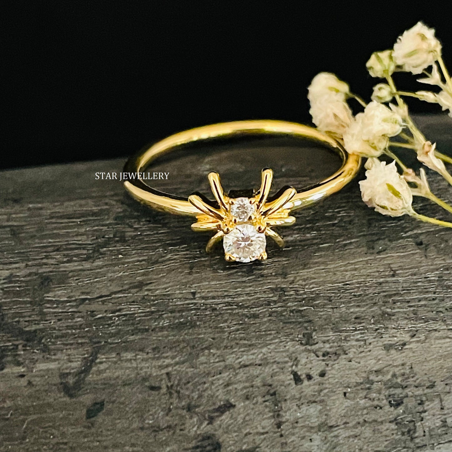 14K Solid Gold Lab Grown Diamond Spider Ring