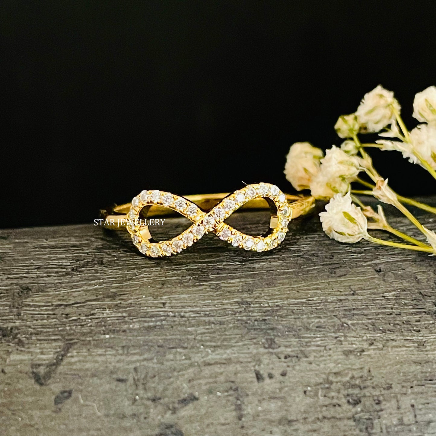 Solid Gold Natural Diamond Infinity Love Ring