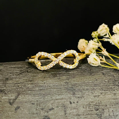 Solid Gold Natural Diamond Infinity Love Ring