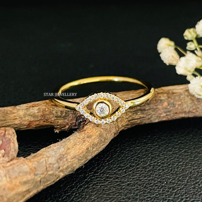 14K Solid Gold Natural Diamond Evil Eye Ring