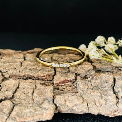 Solid Gold Pave Set Five Diamond Ring