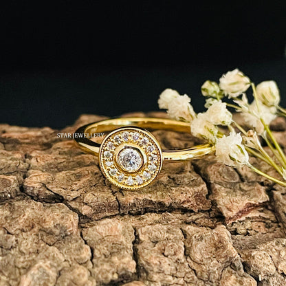 14K Gold Lab Diamond Bezel Diamond Halo Circular Ring
