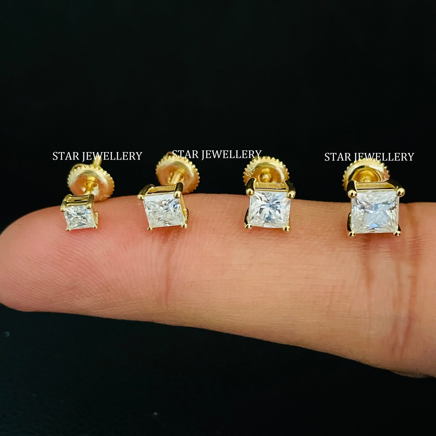 Square Moissanite Diamond Solitaire Stud Earring