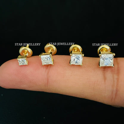 Square Moissanite Diamond Solitaire Stud Earring