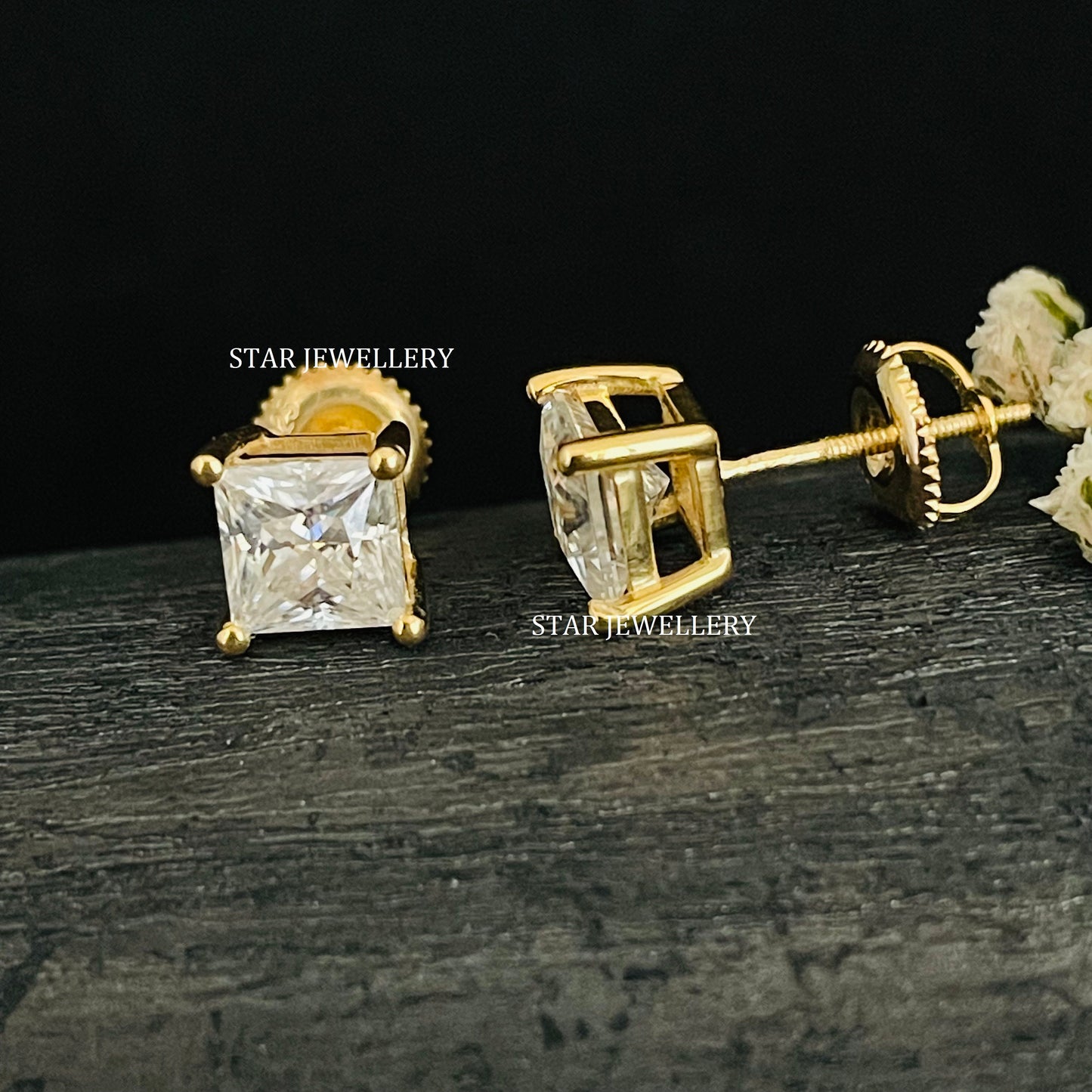 Square Moissanite Diamond Solitaire Stud Earring