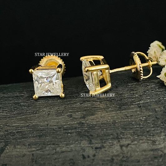 Square Moissanite Diamond Solitaire Stud Earring