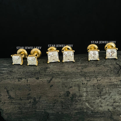 Square Moissanite Diamond Solitaire Stud Earring