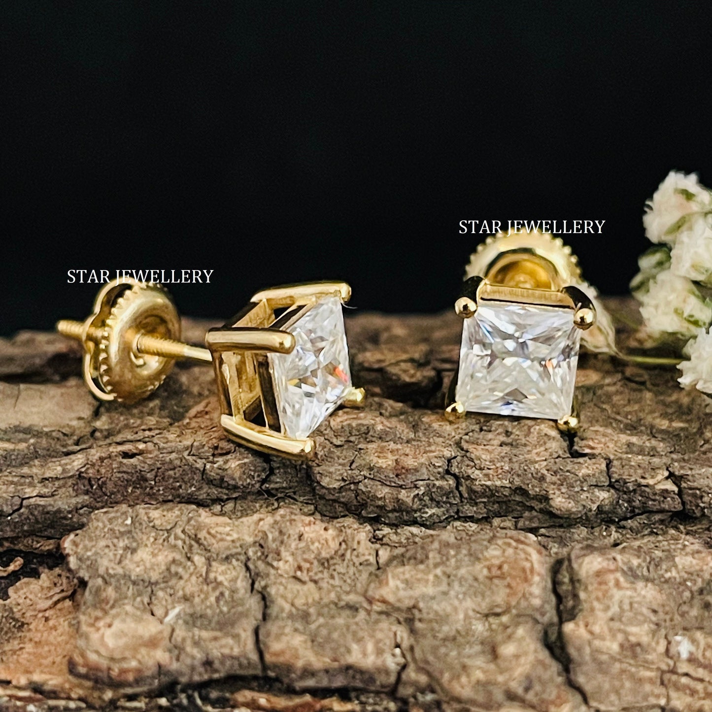 Square Moissanite Diamond Solitaire Stud Earring