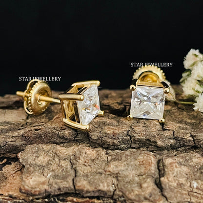 Square Moissanite Diamond Solitaire Stud Earring
