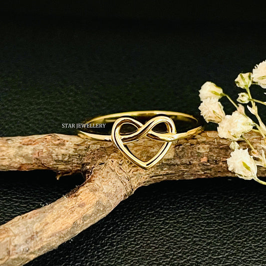 Solid Gold Dainty Twist Heart Ring