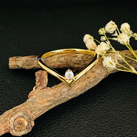 Natural Diamond Mono Stone Deep V Ring