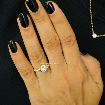 1 Ct CVD Diamond Solitaire Engagement Cathedral Shank Ring