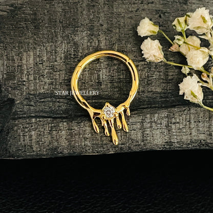 14K Solid Gold Melting Effect Diamond Septum Piercing