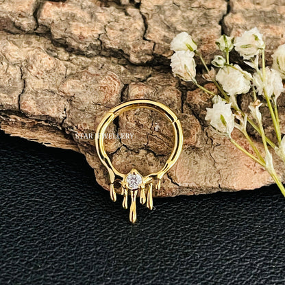 14K Solid Gold Melting Effect Diamond Septum Piercing