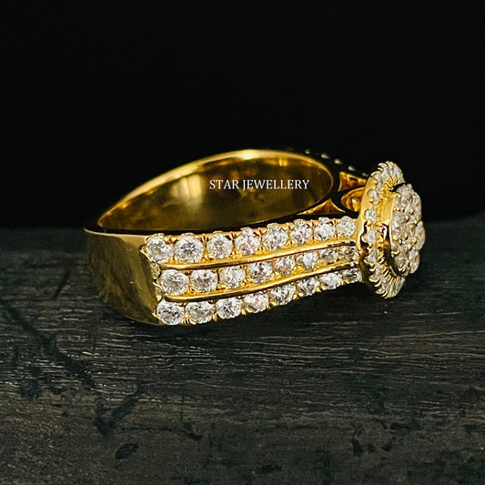 Round Diamond Cluster Halo Engagement Ring with 14K Solid Gold