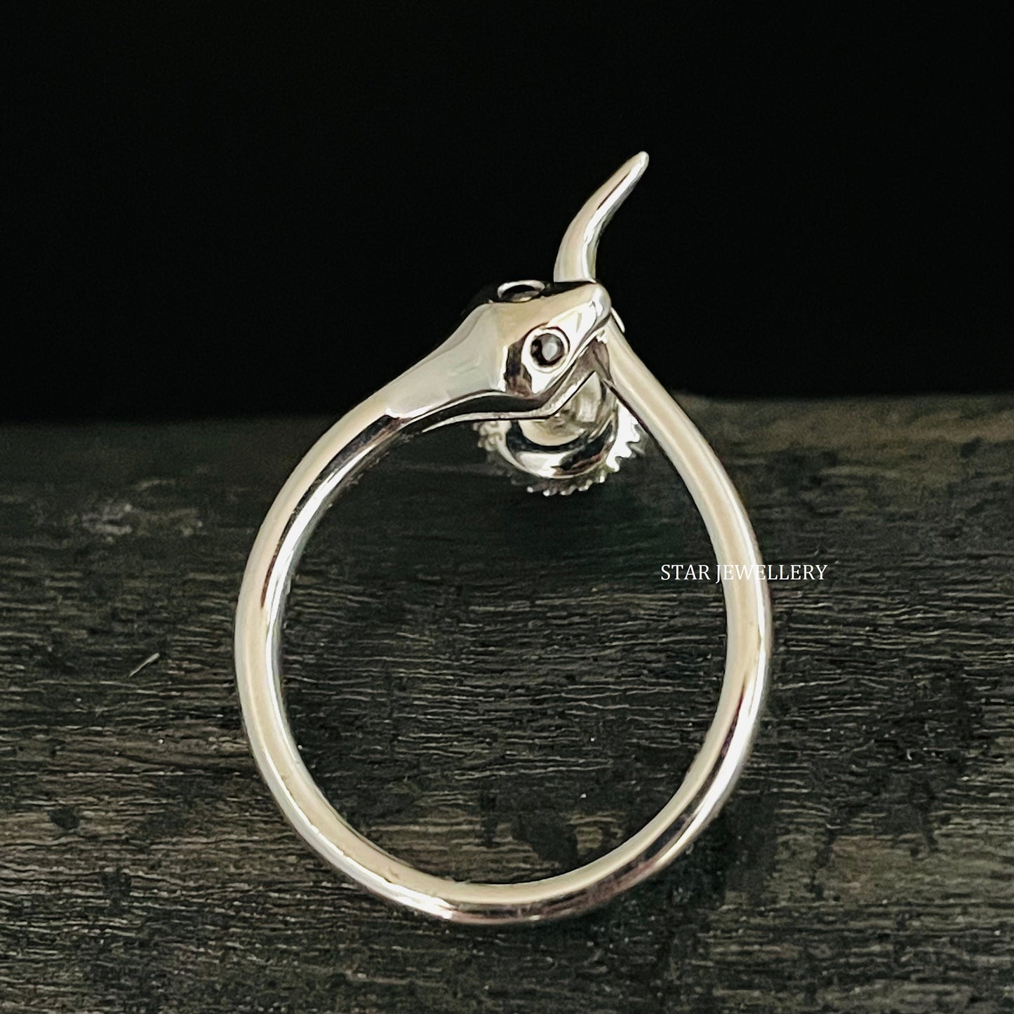 Plain 925 Silver Snake Earring with Black CZ Diamond