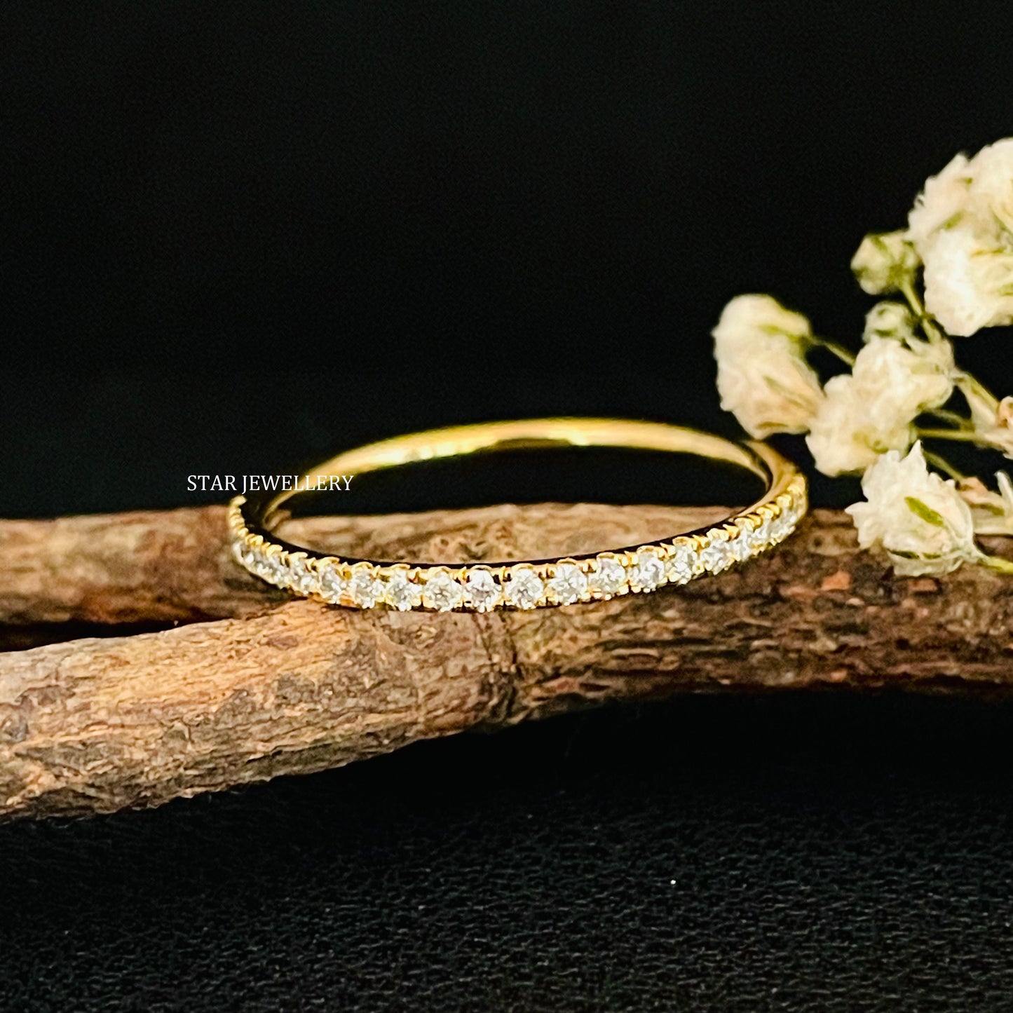 Minimalist Solid Gold Half Eternity Diamond Ring