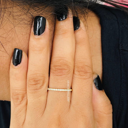 Minimalist Solid Gold Half Eternity Diamond Ring