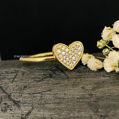0.14 CT Solid Gold Minimalist Diamond Heart Ring