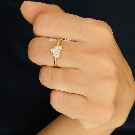0.14 CT Solid Gold Minimalist Diamond Heart Ring