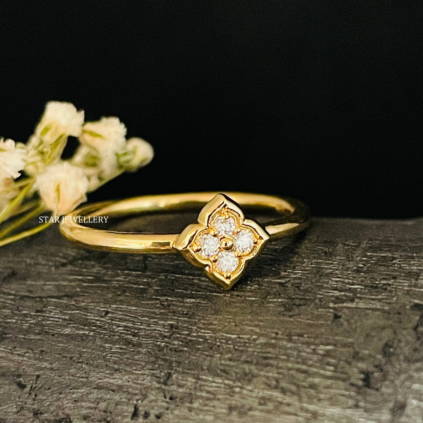 Natural Diamond Solid Gold Clover Diamond Ring
