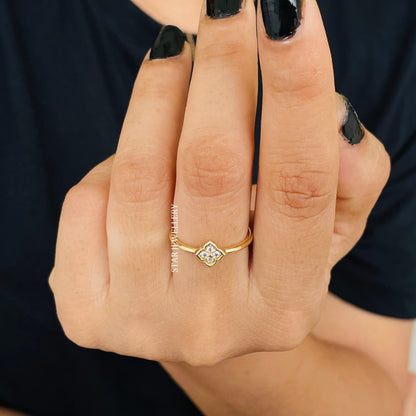 Natural Diamond Solid Gold Clover Diamond Ring