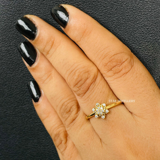 14K Solid Gold Natural Diamond Multi Stone Flower Ring