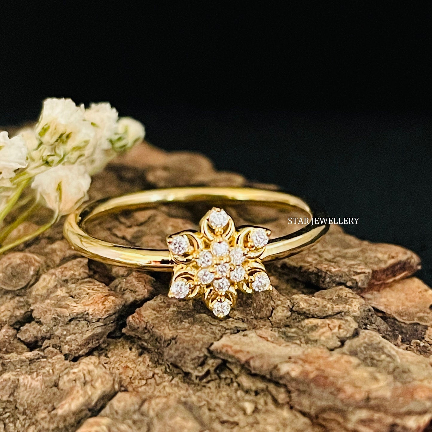 14K Solid Gold Natural Diamond Multi Stone Flower Ring