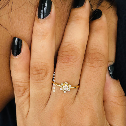 14K Solid Gold Natural Diamond Multi Stone Flower Ring