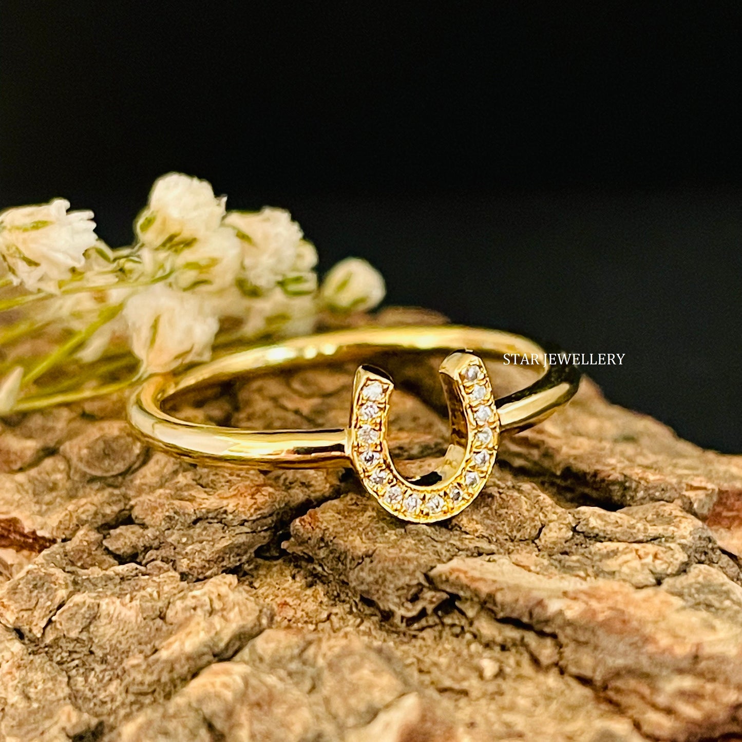 Solid Gold Natural Diamond Horse Shoe Ring