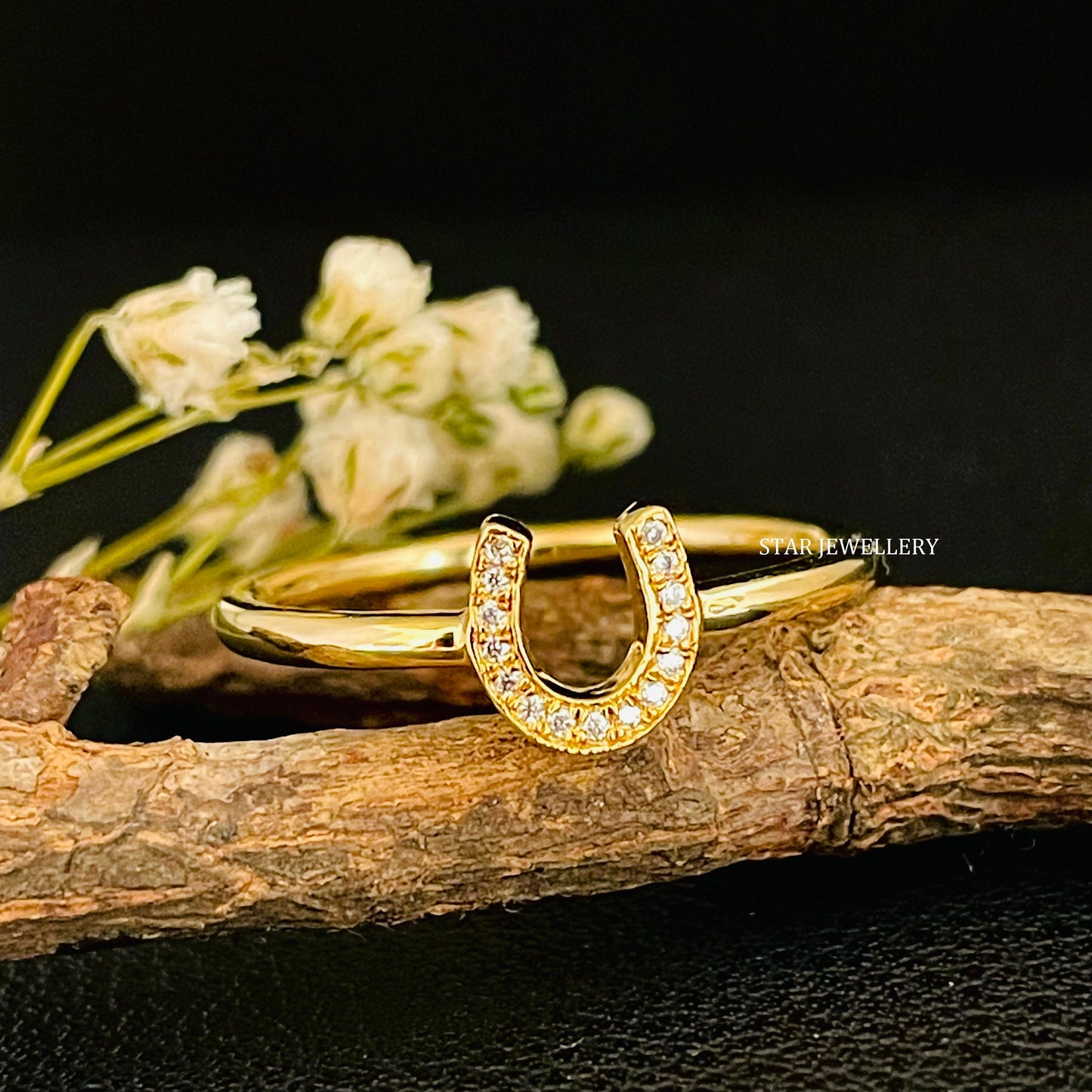 Solid Gold Natural Diamond Horse Shoe Ring
