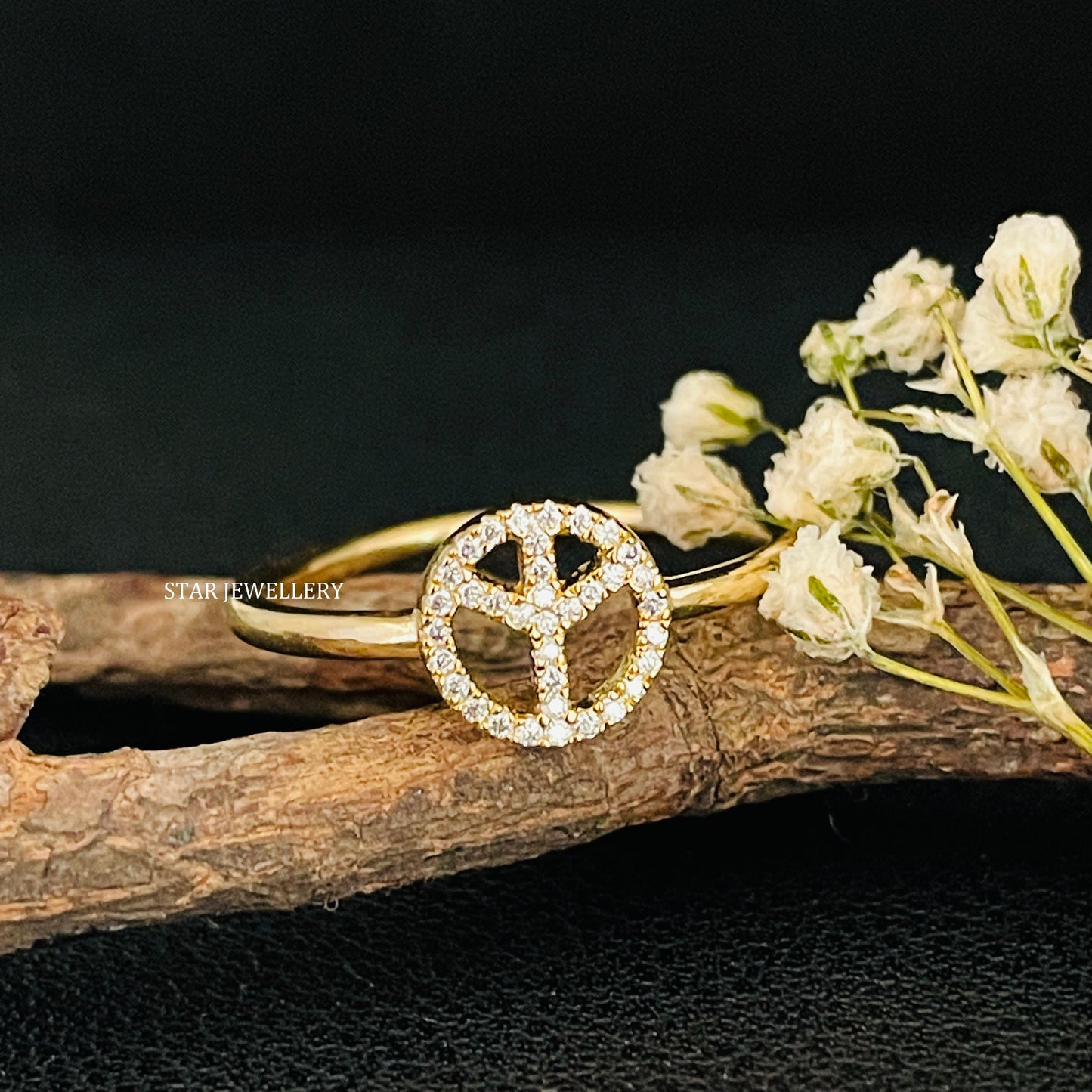 14K Solid Gold Minimalist Diamond Peace Ring