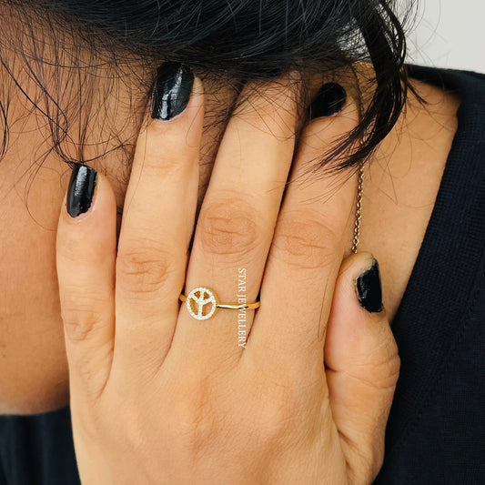 14K Solid Gold Minimalist Diamond Peace Ring