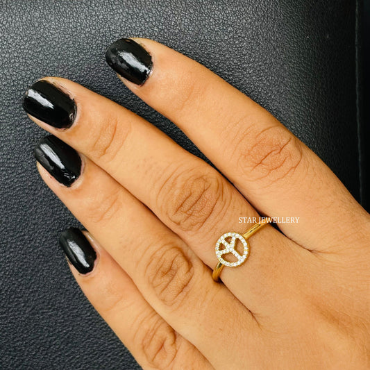 14K Solid Gold Minimalist Diamond Peace Ring