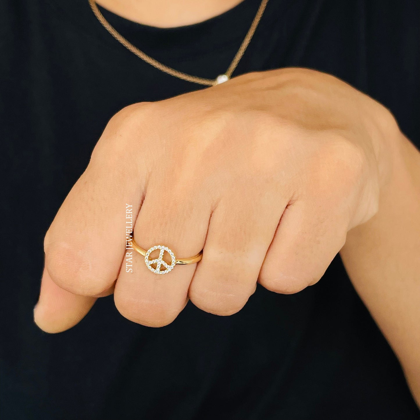 14K Solid Gold Minimalist Diamond Peace Ring
