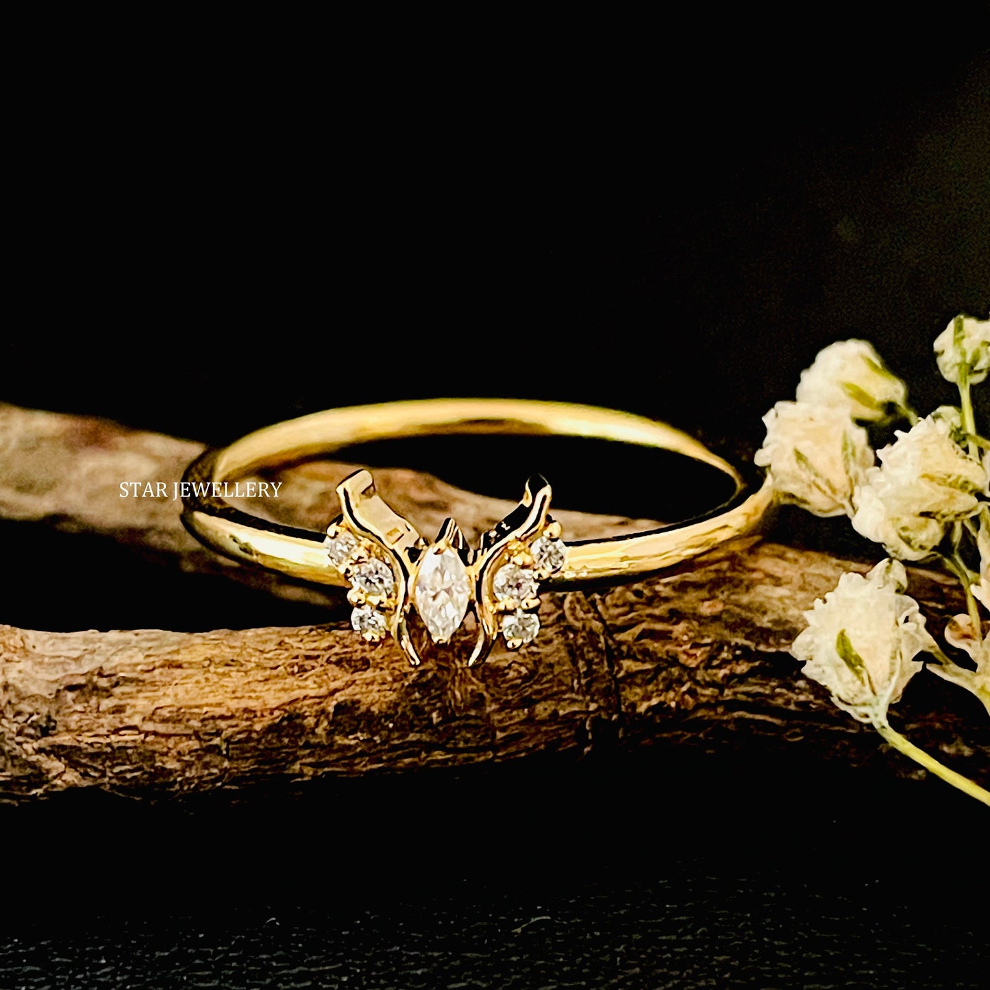 Lab Created CVD Diamond Butterfly Gold Ring for her