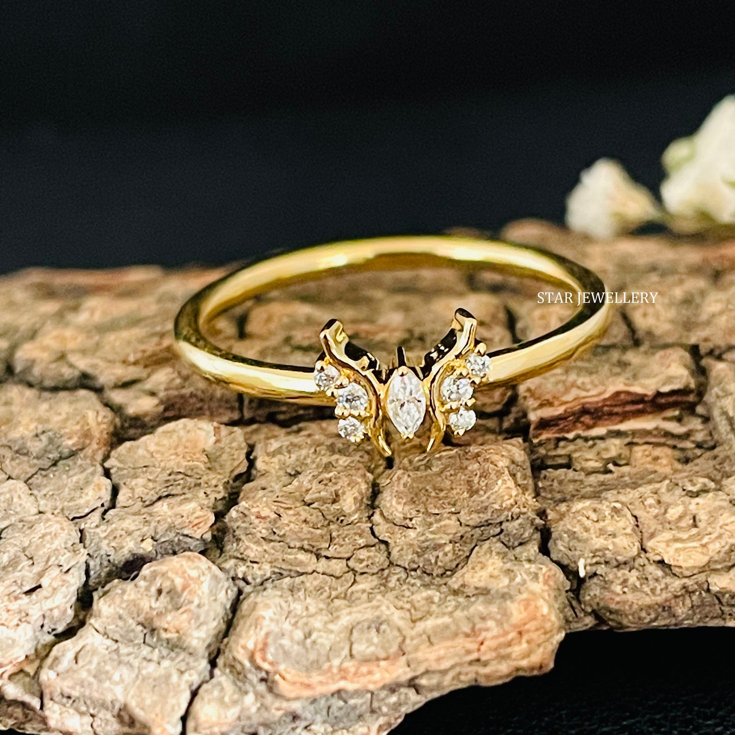 Lab Created CVD Diamond Butterfly Gold Ring for her