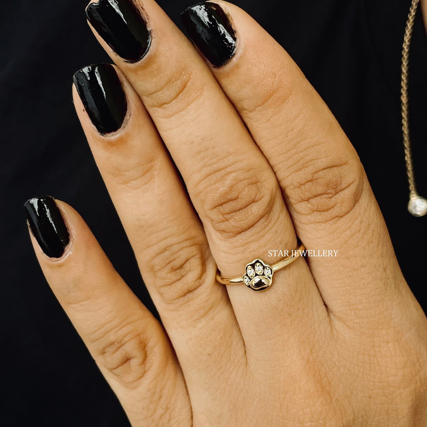Solid Gold natural Diamond Dogs Paw Ring