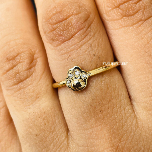 Solid Gold natural Diamond Dogs Paw Ring