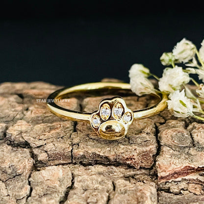 Solid Gold natural Diamond Dogs Paw Ring