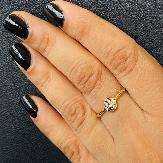 Solid Gold natural Diamond Dogs Paw Ring